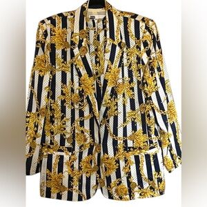 Don Elliott “Versace” vibes, VTG Blazer & top baroque print navy/white/gold L/XL